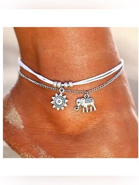 NEW Silver Elephant and Sun Charm Anklet